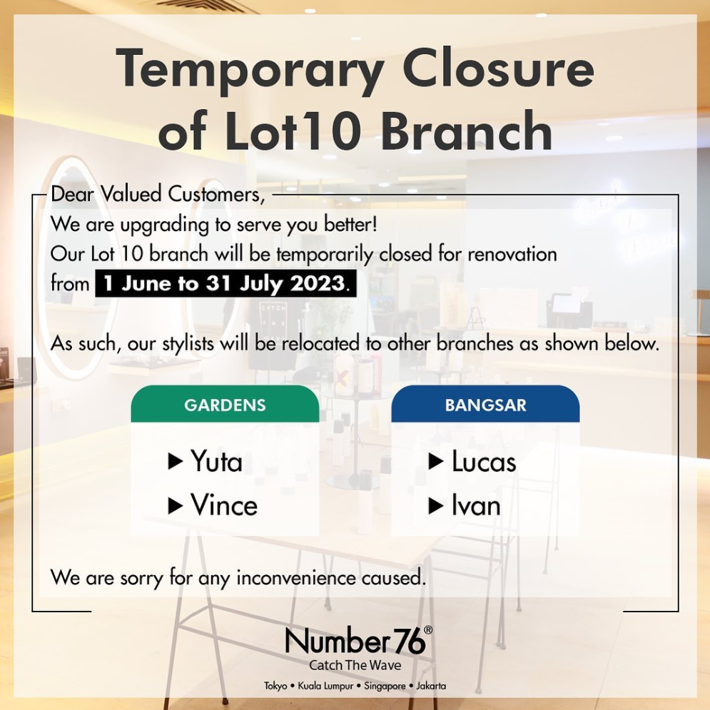 Temporary Closure of Lot10 Branch